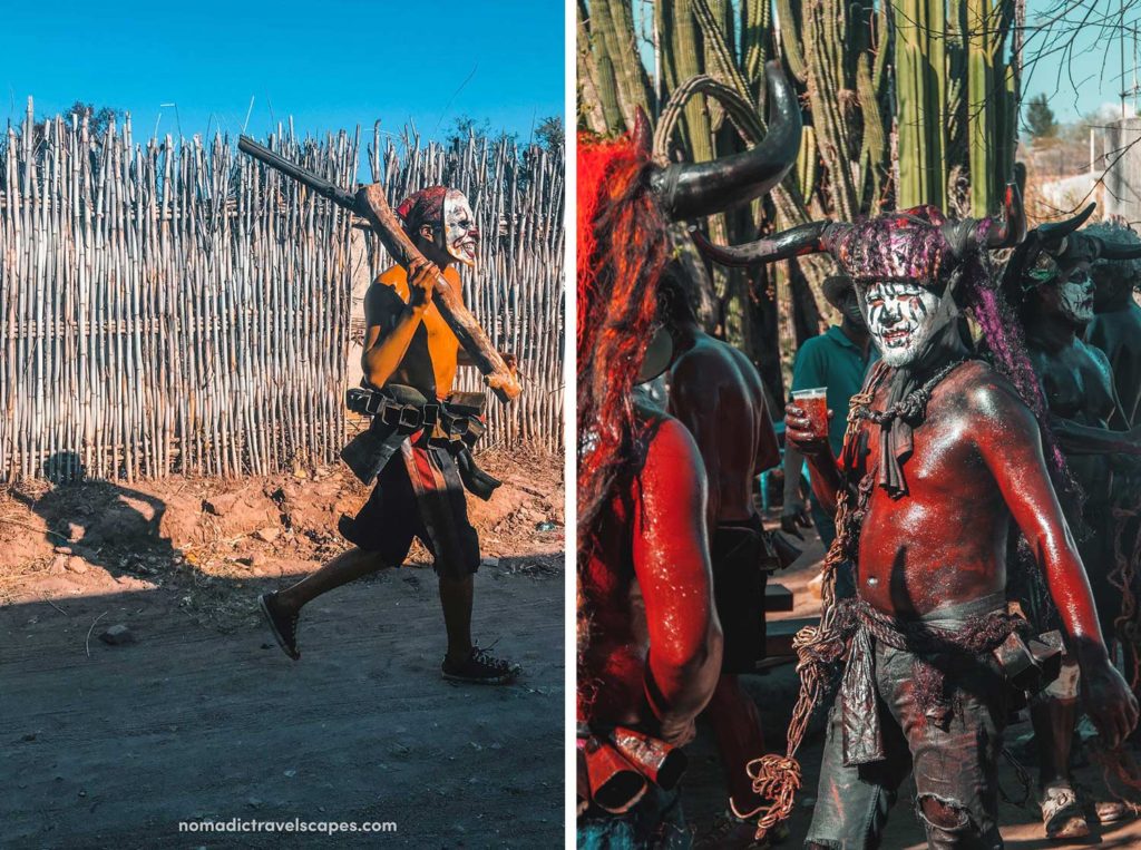 Two Men Wearing Demon Costume & Oil Paint For Carnival In Mexico