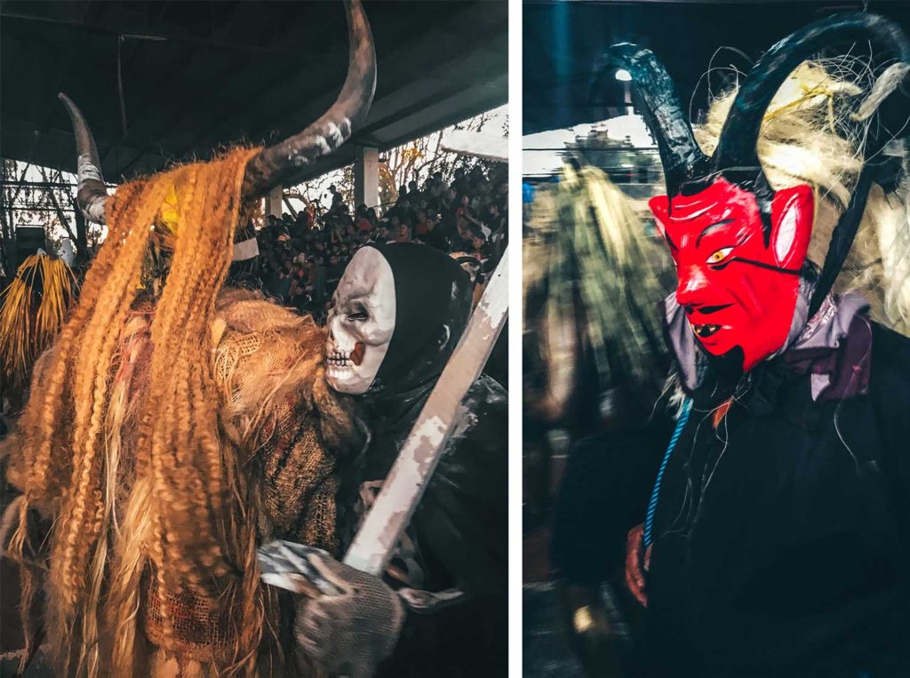 Mexican Men Wearing Horned Costumes For The Carnival In Oaxaca