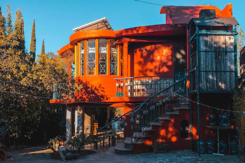 Exterior Of A Red Airbnb In Golden Hour In San Miguel De Allende