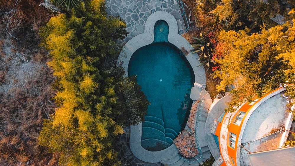 Drone Shot Of Swimming Pool Of An Airbnb In San Miguel De Allende