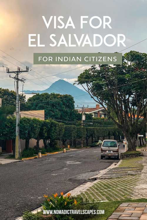 San Salvador City in the background of a Pin for Pinterest with the text El Salvador Visa for Indian Citizens