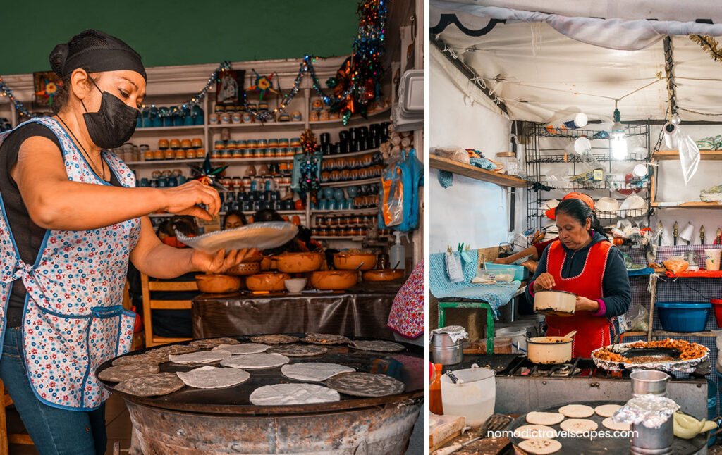 Women cooking Gorditas on a coal