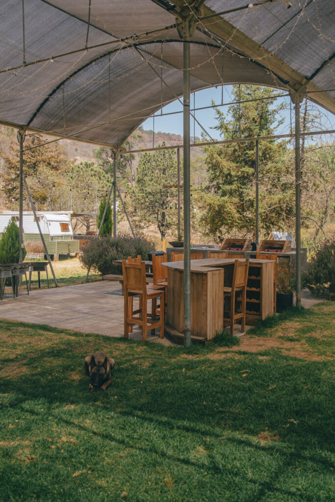 Shared kitchen of La Comuna Airbnb in Amealco, Queretaro.