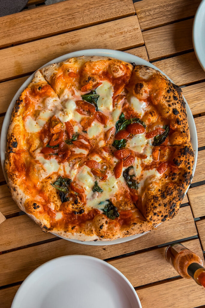 Top view of Margherita pizza at Pizza Astra in Noboribetsu Onsen.